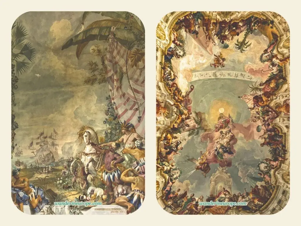 The wall and ceiling frescoes of the pavilion in the park of Melk Abbey, Vienna, Austria