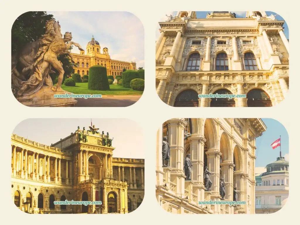 (5) Naturhistorisches Museum, (6) Kunsthistorisches Museum, (7) Hofburg, and (8) Vienna State Opera House — the second four of the eight unmissable landmarks to see along Ringstrasse, Vienna, Austria