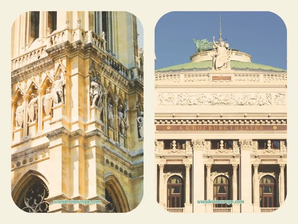 A closer look to the architectural details of Rathaus and Burgtheater, Vienna, Austria
