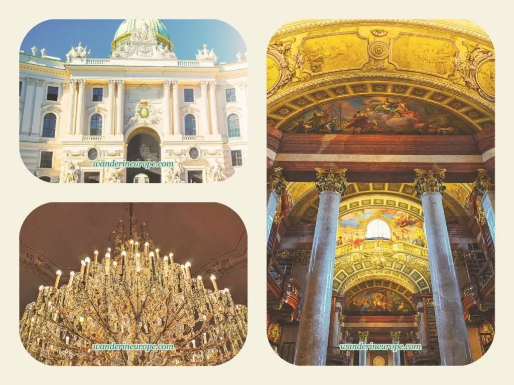 Different architectural features of Hofburg, an architectural marvel of Vienna, Austria