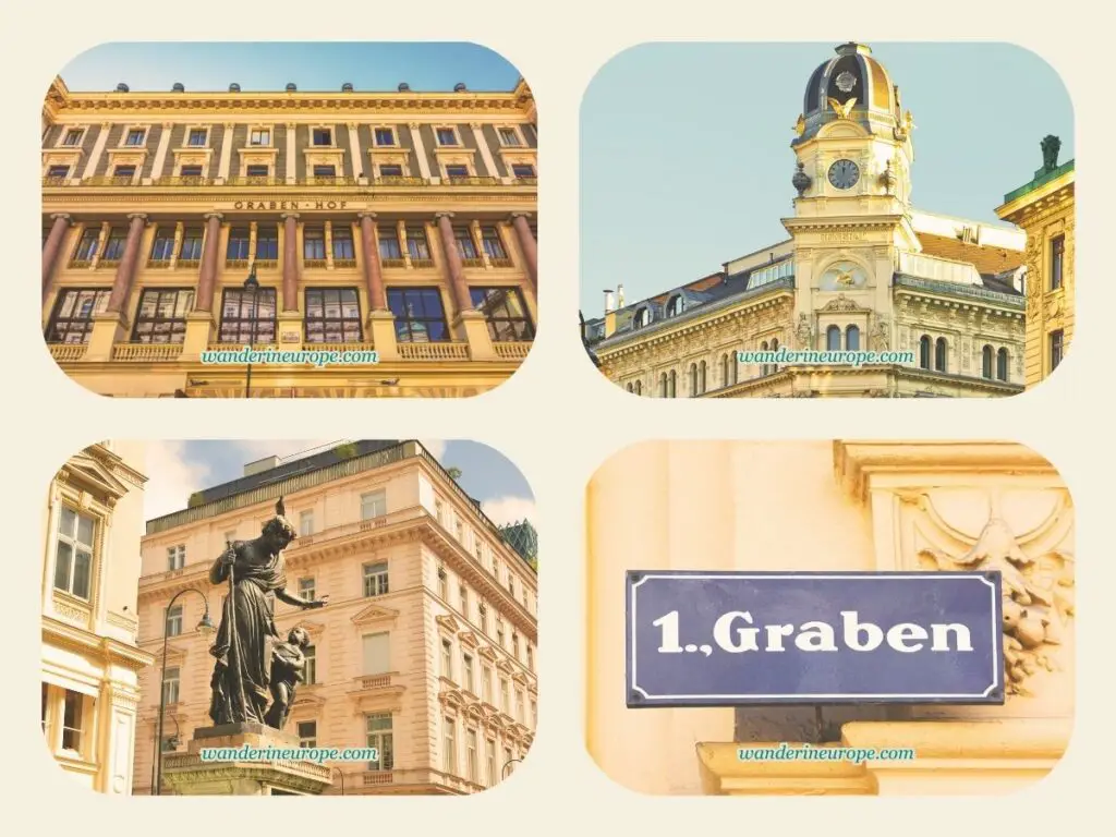 Different architectural scenes along Graben, Vienna, Austria