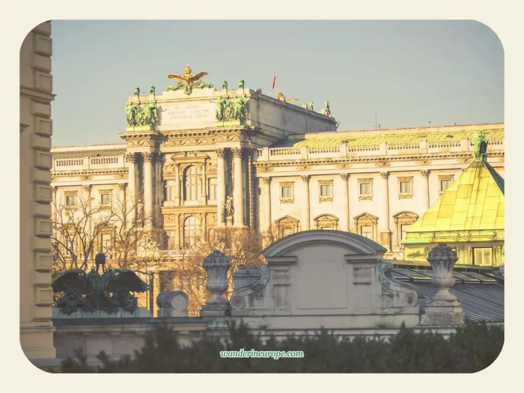 Facade of Neue Burg of Hofburg, a famous architectural attraction in Vienna, Austria