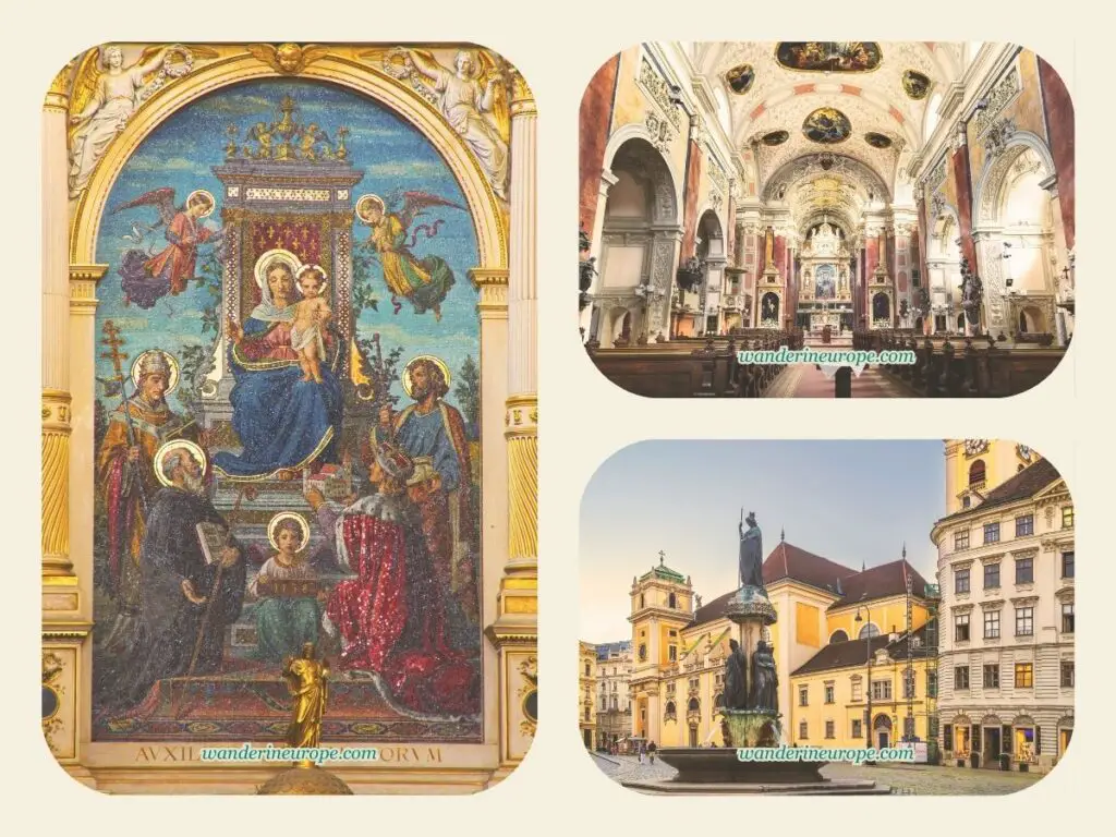 Interiors and exteriors of Schottenkirche, Vienna, Austria