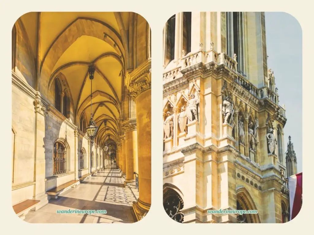 Other architectural features of Rathaus, a breathtaking architectural attraction in Vienna, Austria