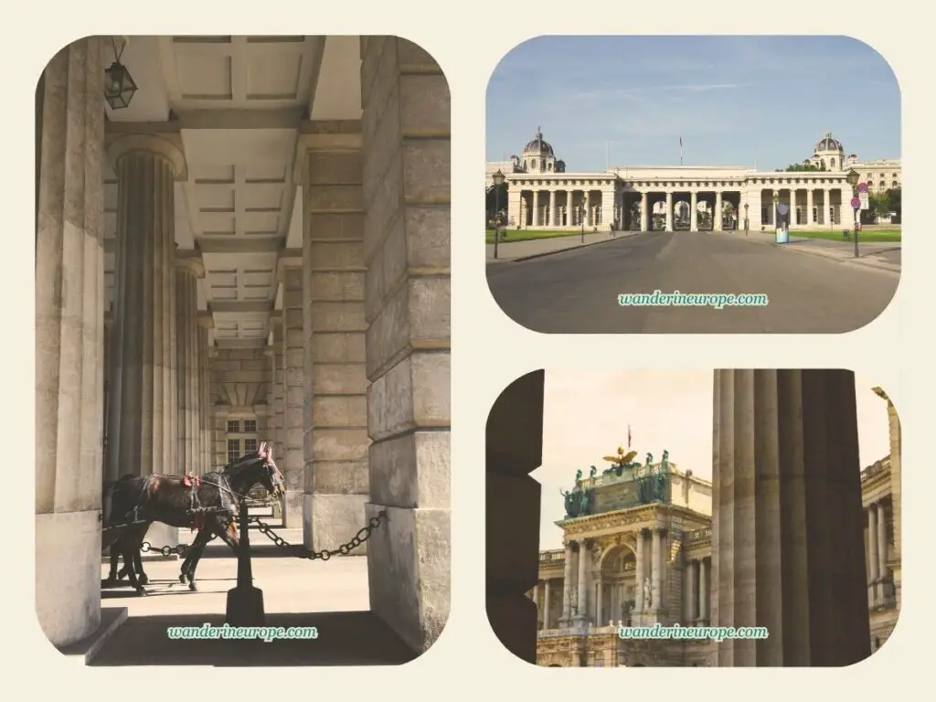 Scenes from Outer Gate Castle in Heldenplatz, one of the must-see areas along Ringstrasse, Vienna, Austria