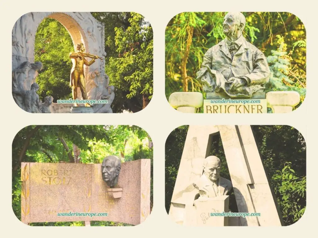 Some of the monuments which you can find in Stadtpark — a park along Ringstrasse, Vienna, Austria