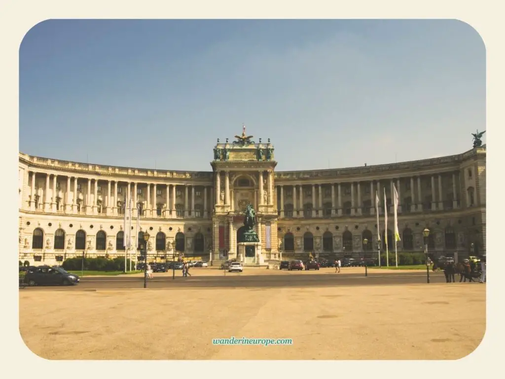 View of Hofburg from Heldenplatz, one of the architectural highlights of Ringstrasse, Vienna, Austria