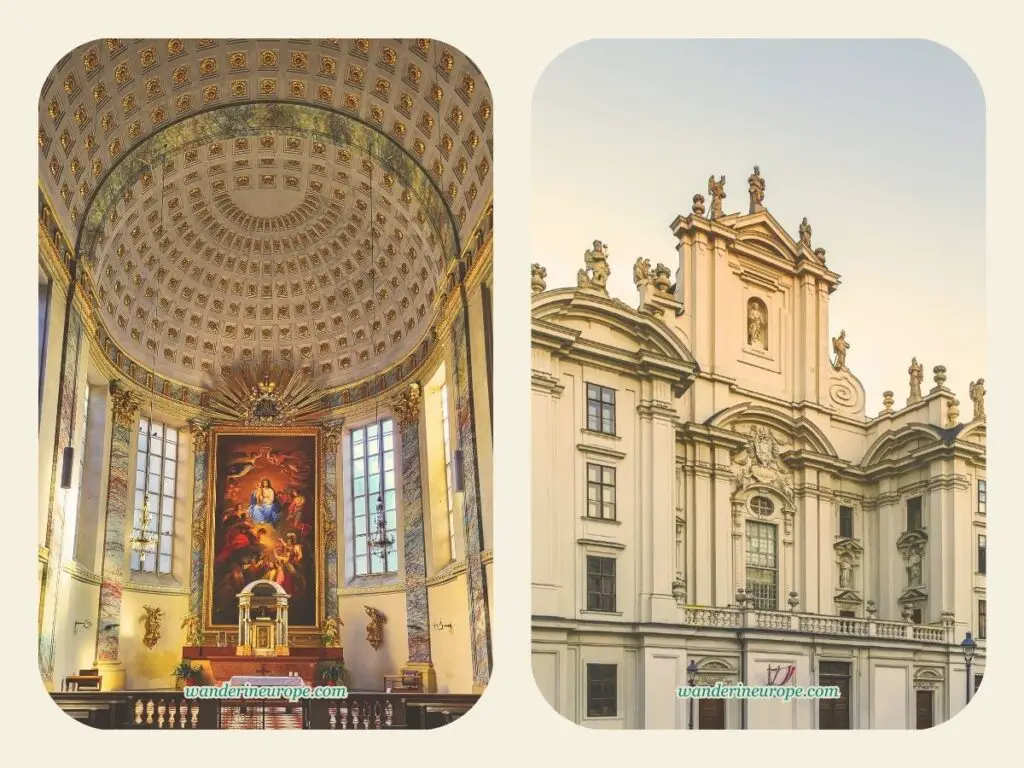 exteriors and interiors of Kirche am Hof, Vienna, Austria